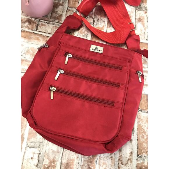 Organizzi RED Crossbody/Shoulder RFID Blocking Multi-Pocket Bag 10"x9" Nice - Picture 3 of 7
